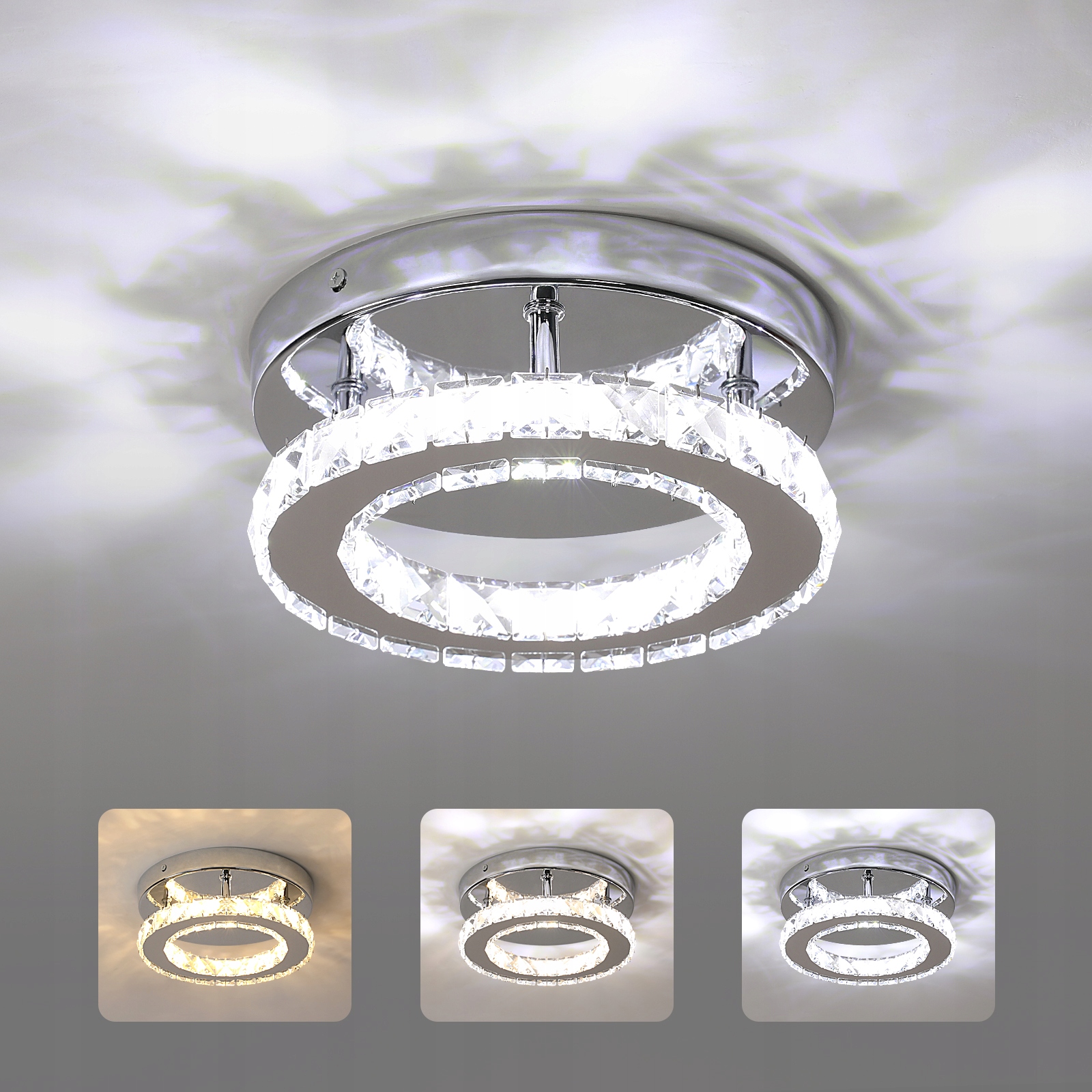 Zyrandol Krysztalowy Lampa Sufitowa Plafon Led Chrom Ściemnialna Do Salonu