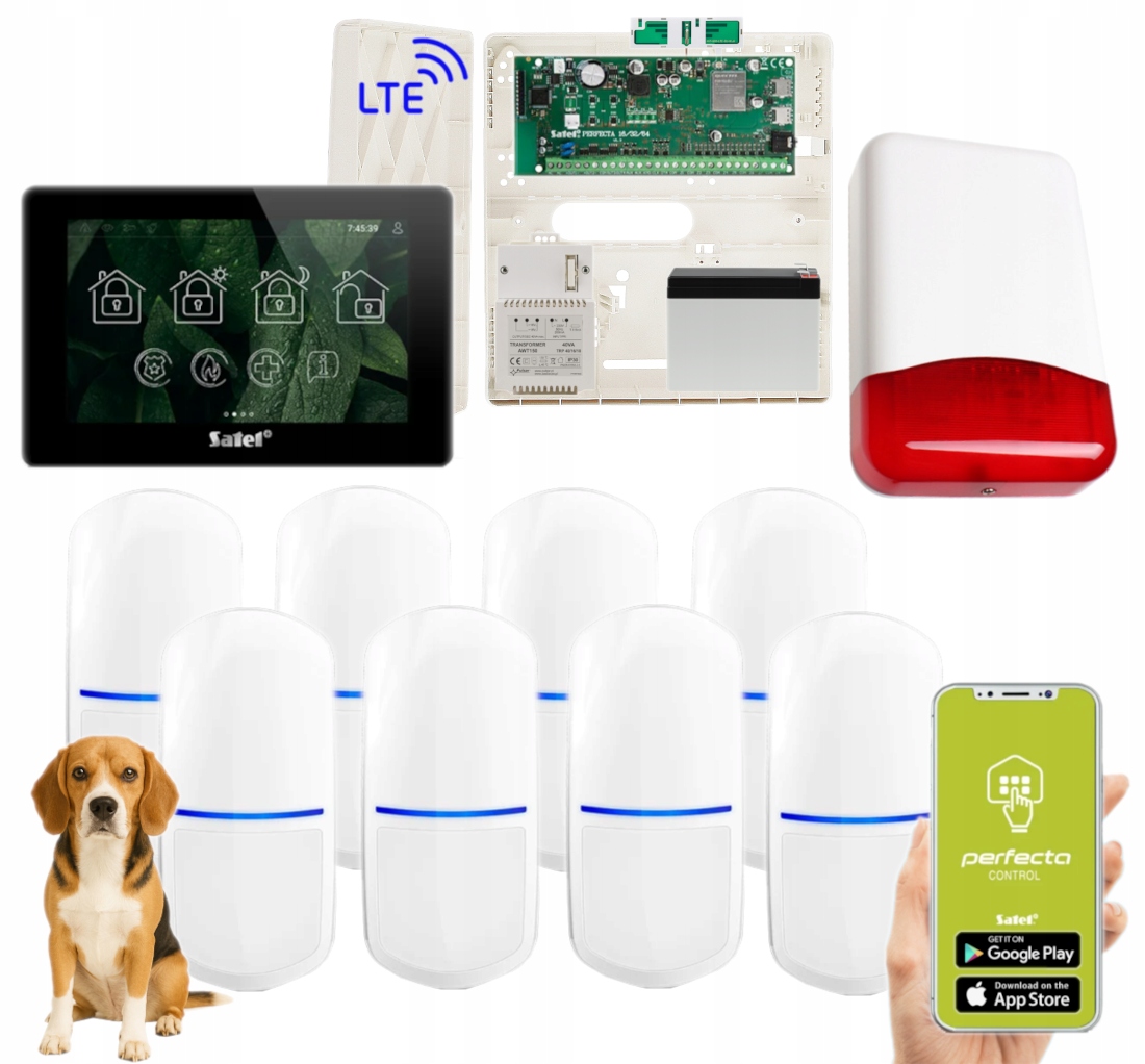 Satel Zestaw Alarmowy Perfecta 64 M Lte 8 Czujek Slim-pir-pet Syrena App