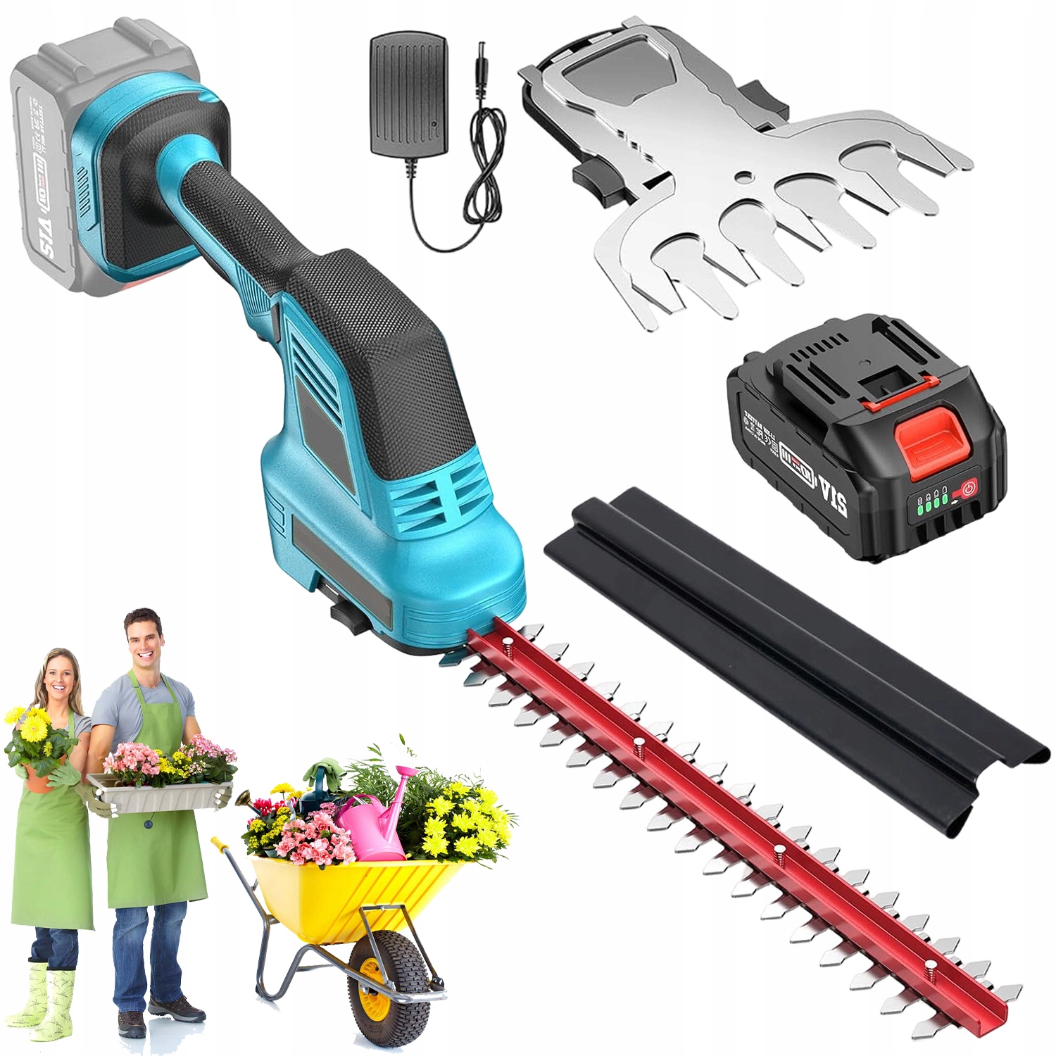 Akumulátorové Zahradní nůžky Na Keře Trávy A Živý Plot 2V1 21V