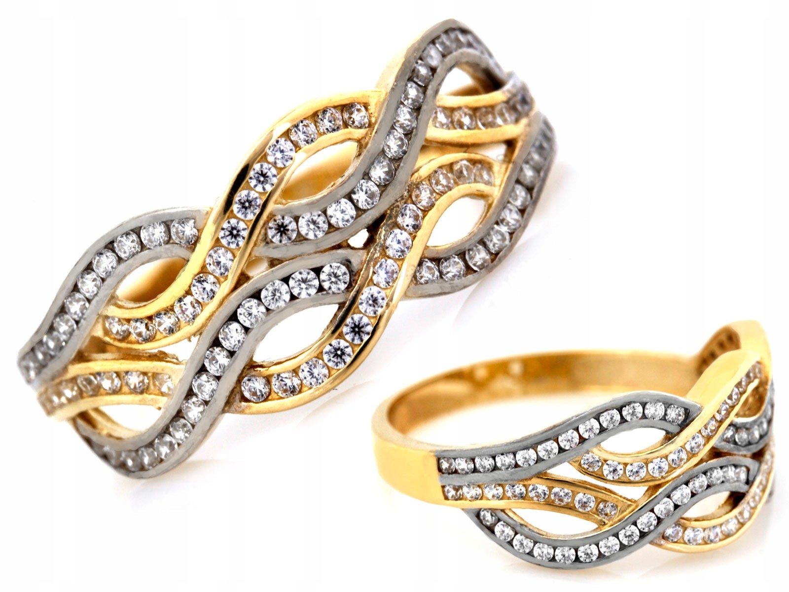 Prstýnek z bílého a žlutého zlata 585 14k s zirkony 2.90g