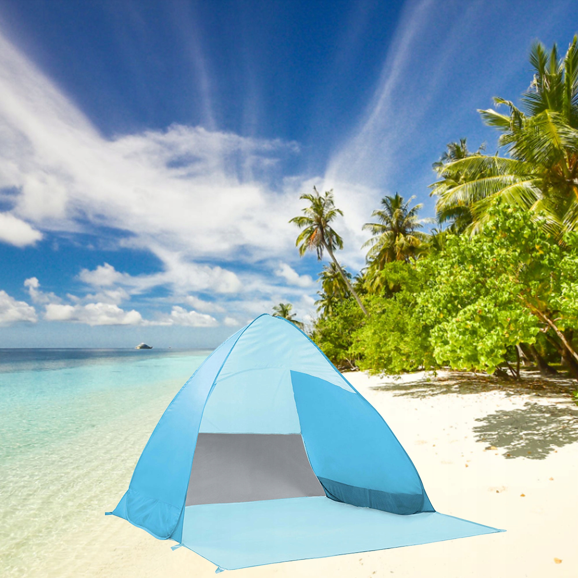 NAMIOT PLAŻOWY TURYSTYCZNY OGRÓD SAMOROZKŁADAJĄCY Kolor dominujący odcienie niebieskiego