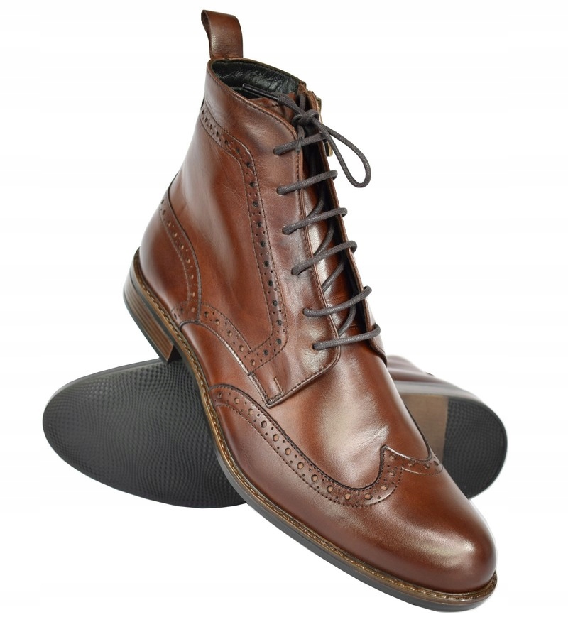 BUTY SZTYBLETY MĘSKIE SKÓRA BRĄZ 42 28 cm PAN