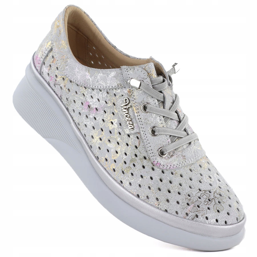 Kožené polobotky ažurové šedé Vinceza 79603 41