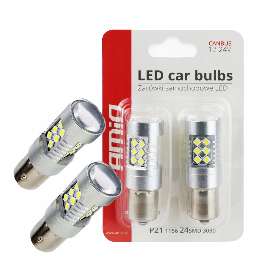 

Żarówki Led cofania P21W 12/24V Amio mocne