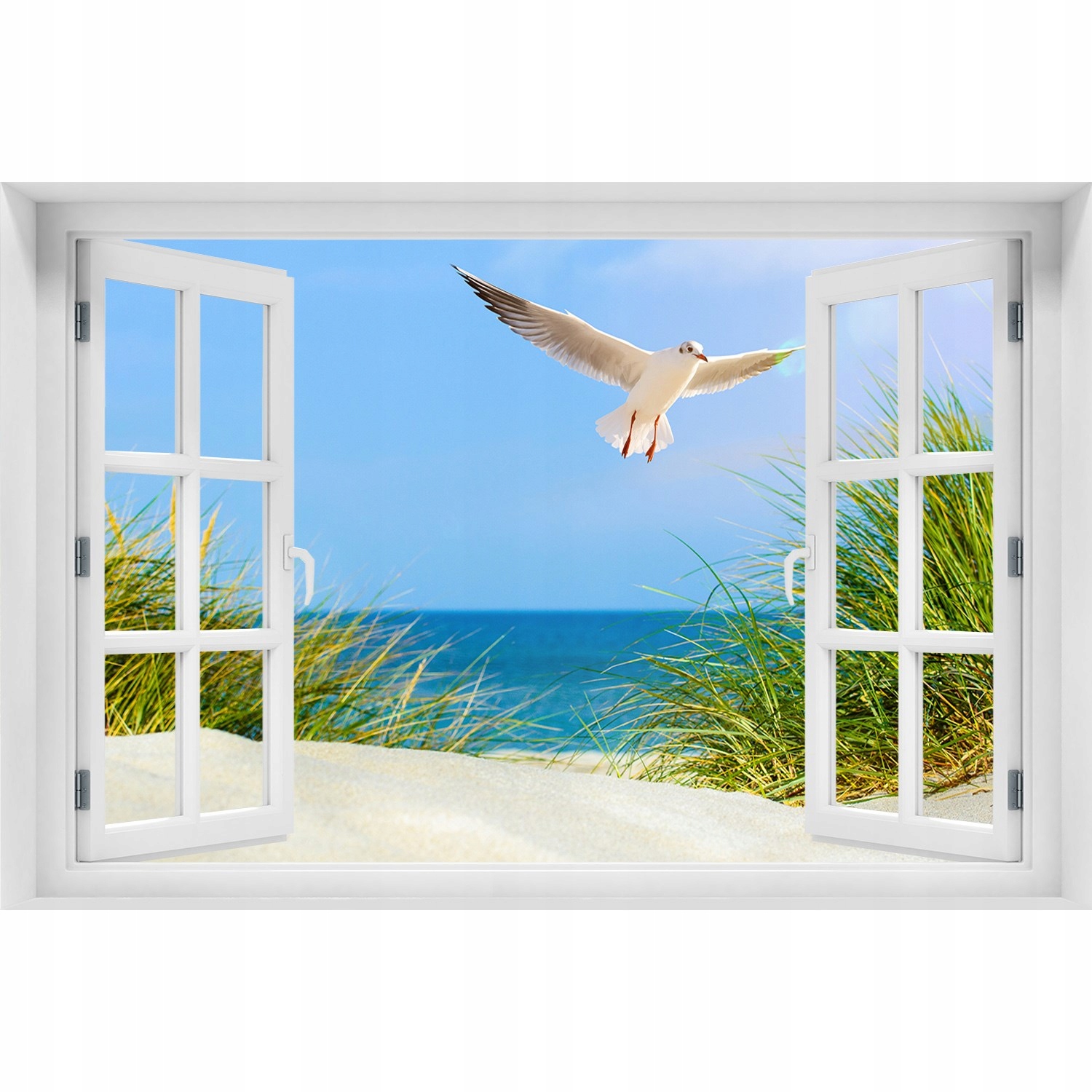 

3D Okno Naklejka na ścianę Mewa na plaży 120x80