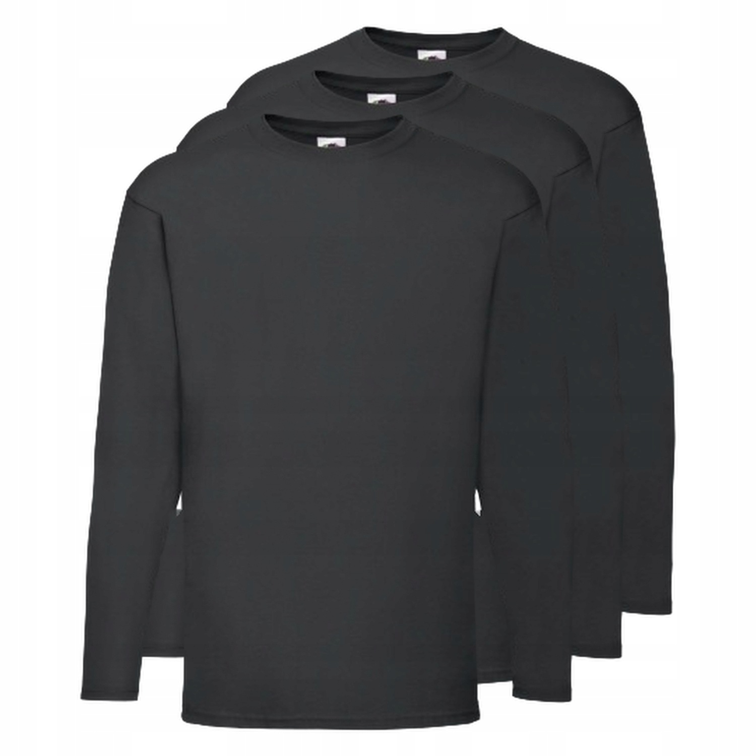 3x Tričko tričko s dlouhým rukávem Valueweight Fruit of the Loom černé, 5XL
