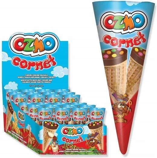 Levně Ozmo Cornet Kornout čokoládový s arašídovým krémem a dražé 25g 24ks