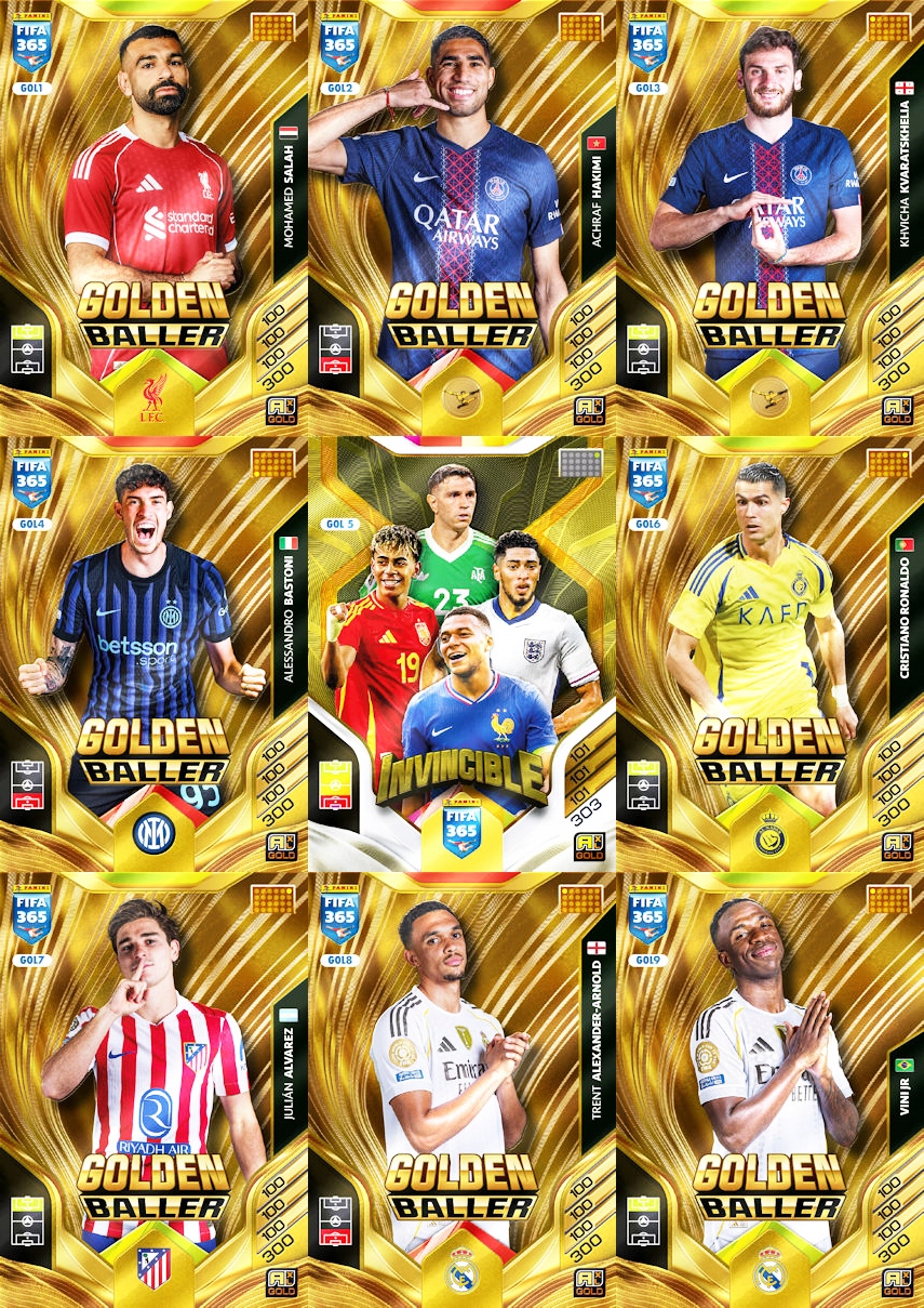 Karty Fifa 365 2026 Rare Top Master Invincible Golden Baller komplet 9 kart