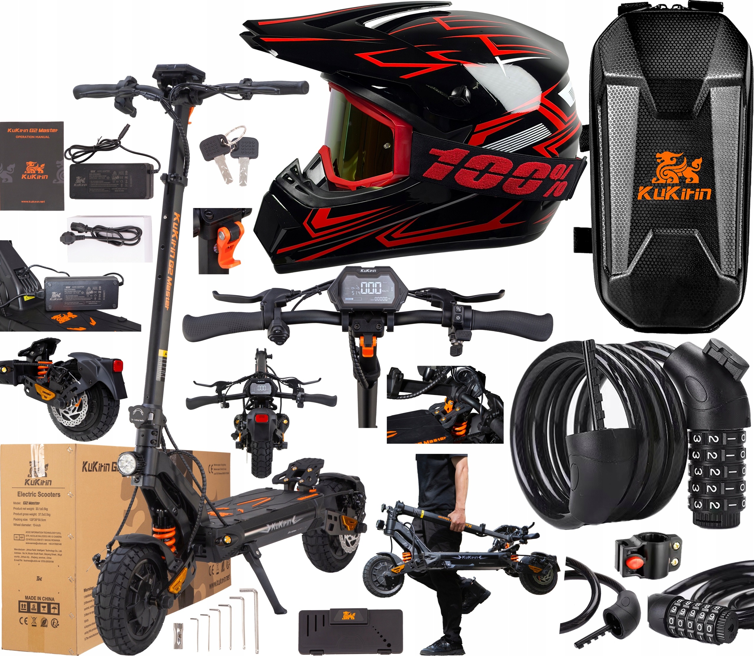 KuKirin G2 Master 2000W 52V 20,8AH 60KM/H 70KM 10" Terénní +3 dárky