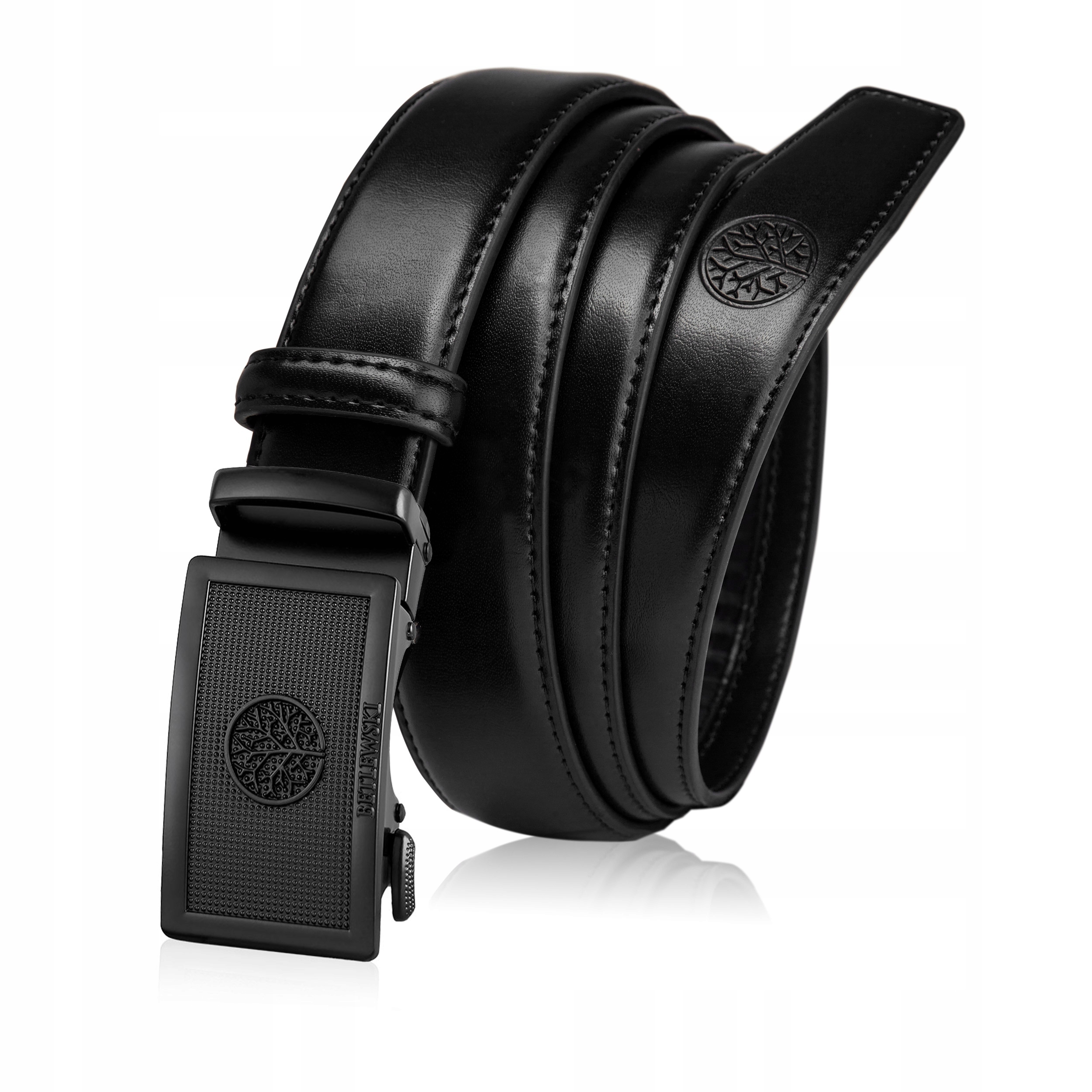 Pasek skórzany męski Betlewski czarny klamra automatyczna