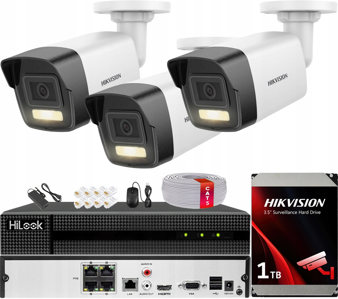 Monitorovací sada 3 Kamery Ip 4MPX Smart Hybrid Light Hikvision MD2.0 2TB