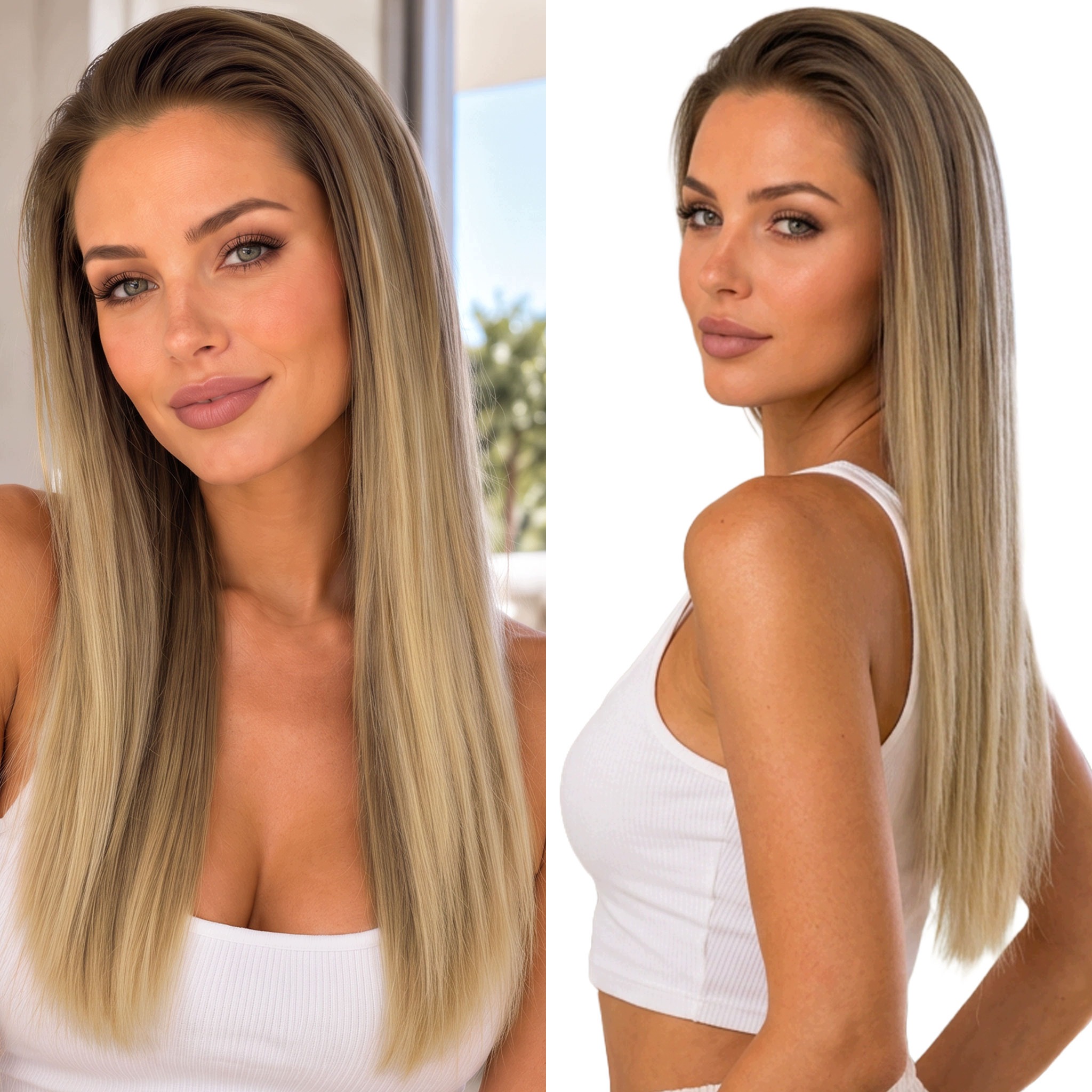 Peruka Syntetyczna 60cm ciemny blond odrost Lace front 13x6 bez przedziałka