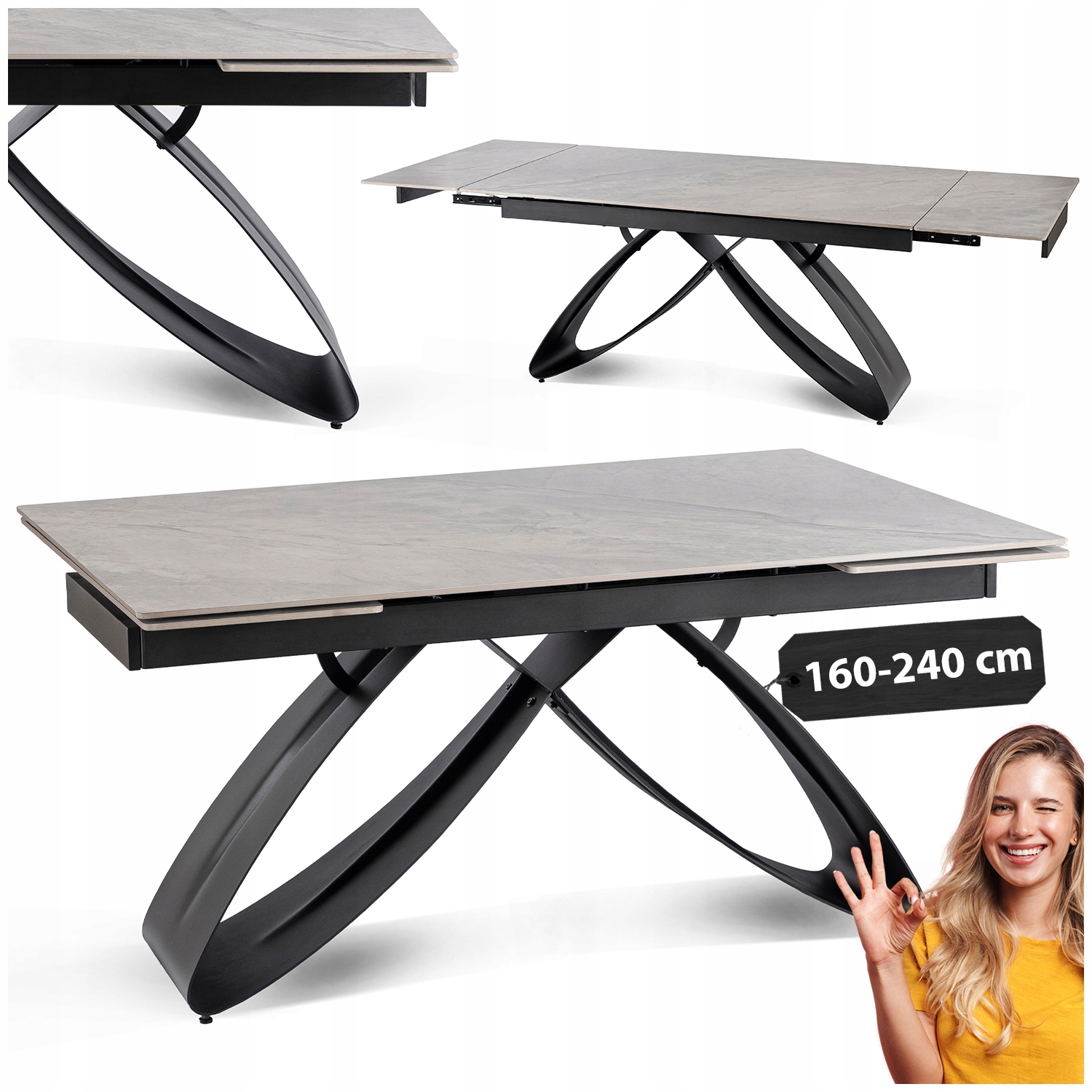 Rozkládací keramický stůl Umělý Kámen Na Bázi Křemene do jídelny šedý Luigi 160/240