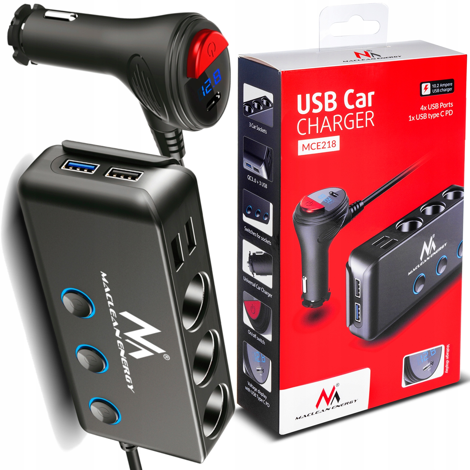 

Rozdzielacz Gniazda Zapalniczki 12-24V 4xUSB Pd Qc