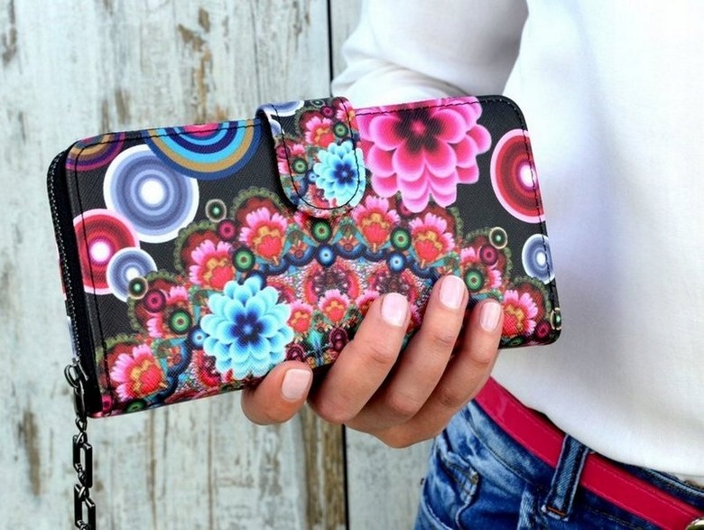 PORTFEL DAMSKI w Kwiaty PODWÓJNY PORTMONETKA Model 6009