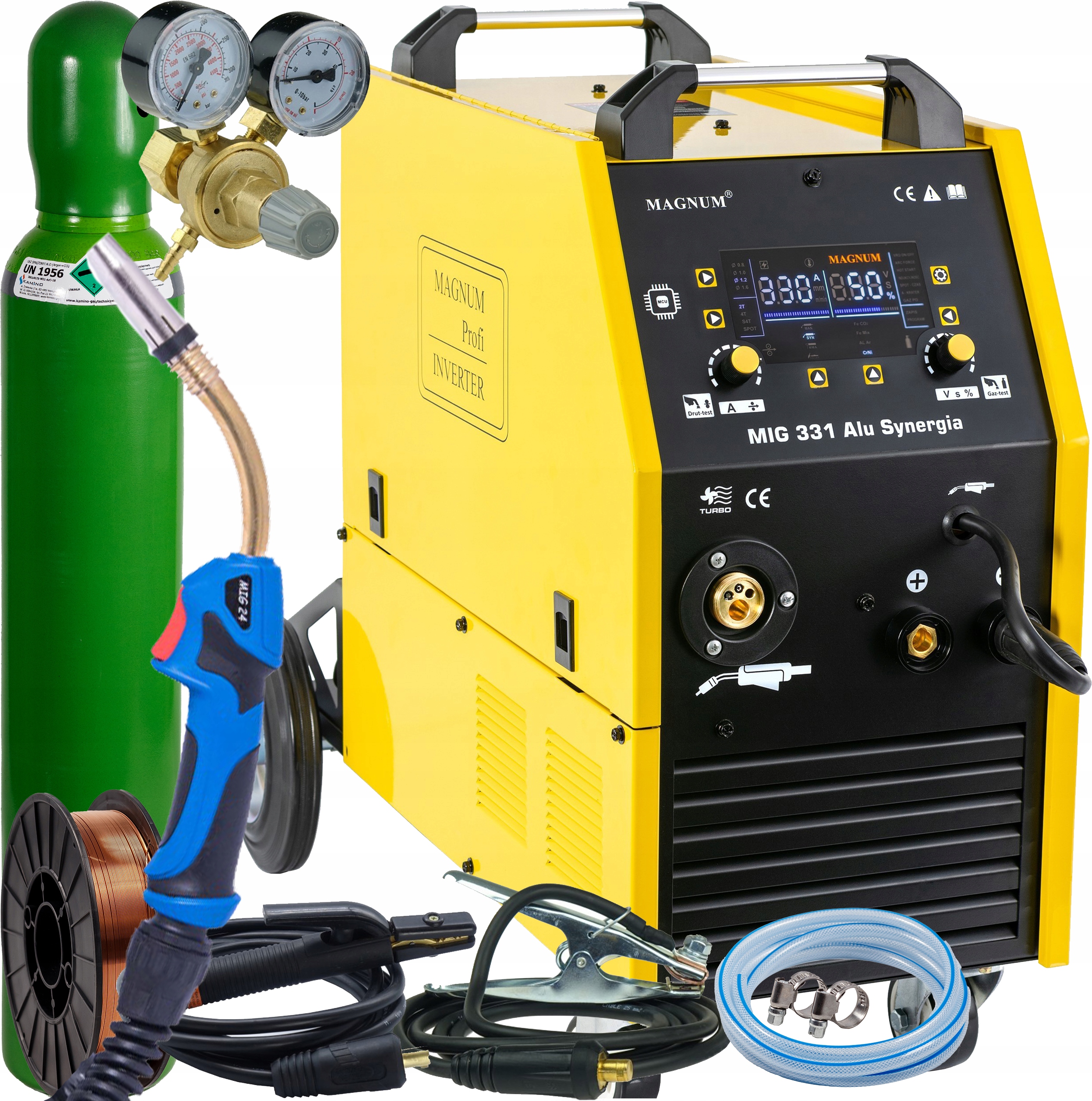 Magnum Mig 331 Alu Synergie Svařovací stroj Igbt 400V Mig Mma Tig Výtah LCD SET4
