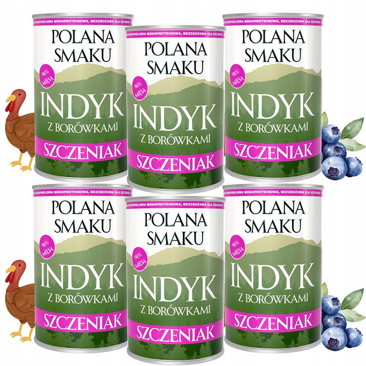 Junior karma dla szczeniąt Polana Smaku Junior Indyk z borówkami 400g X6