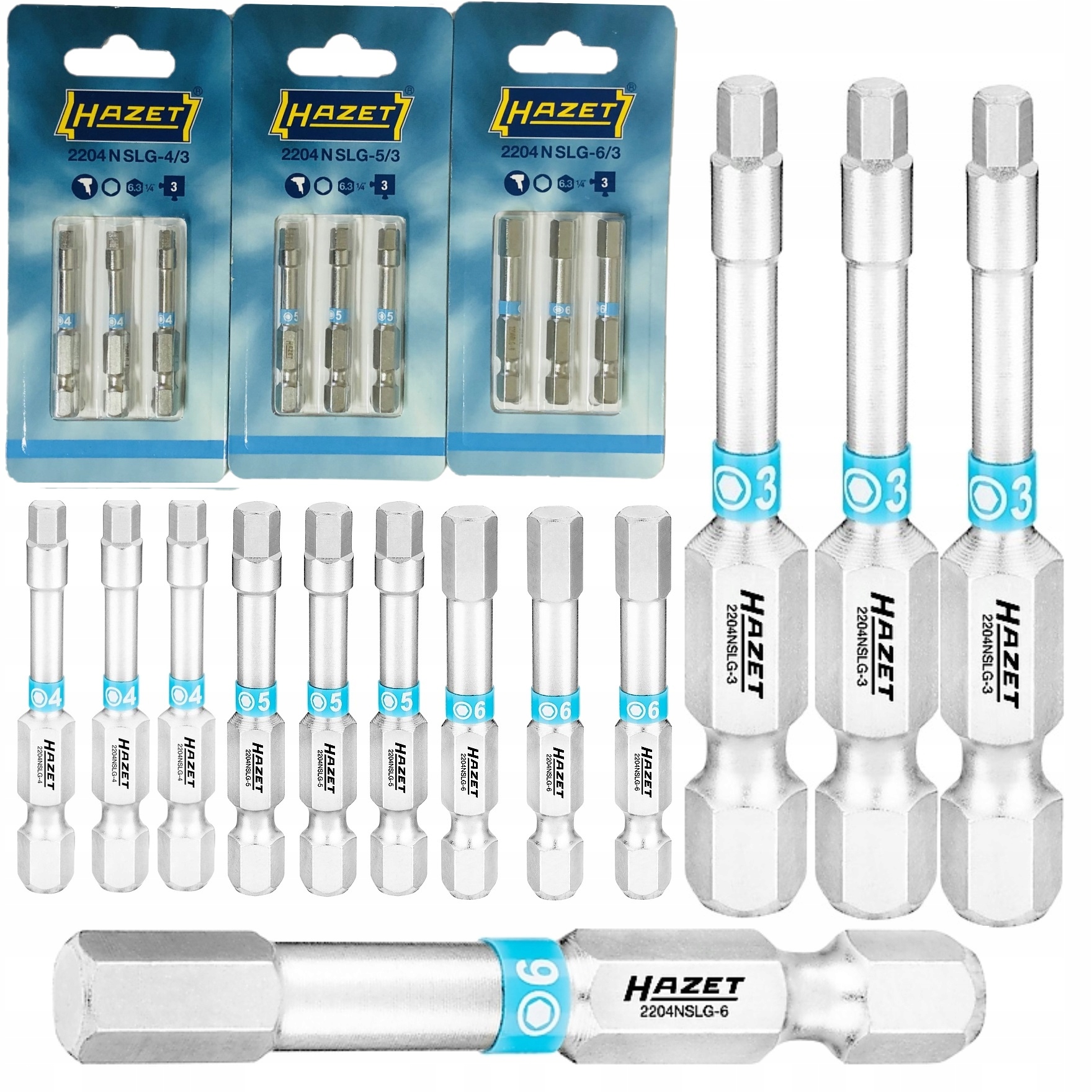 Hazet Końcówka do wkrętarki Imbus Ampul Hex 3 4 5 6 Zestaw Długie L=50 mm