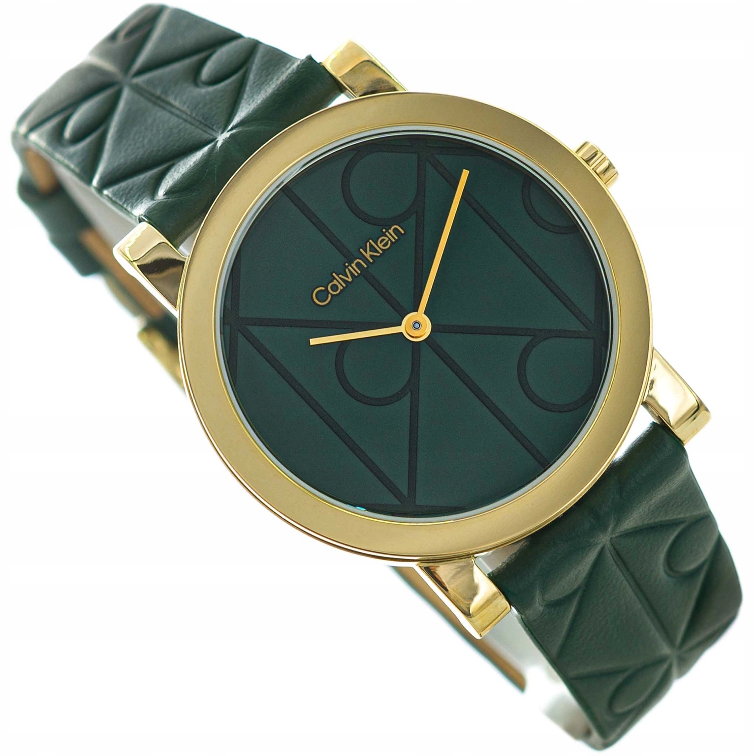 Dámské Hodinky Calvin Klein 25100129 Monogram Zelené S Elegantním Řemínkem
