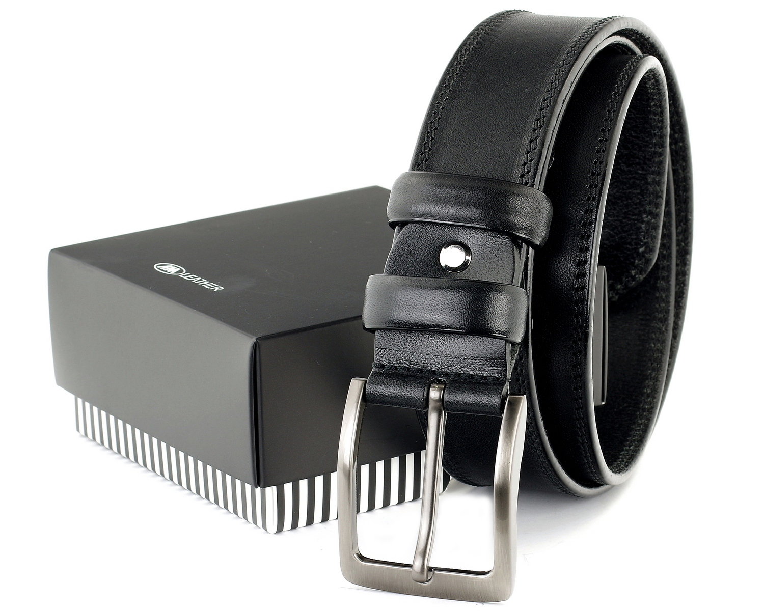 

Męski Pasek Skórzany czarny Stebnowany Skóra r.100