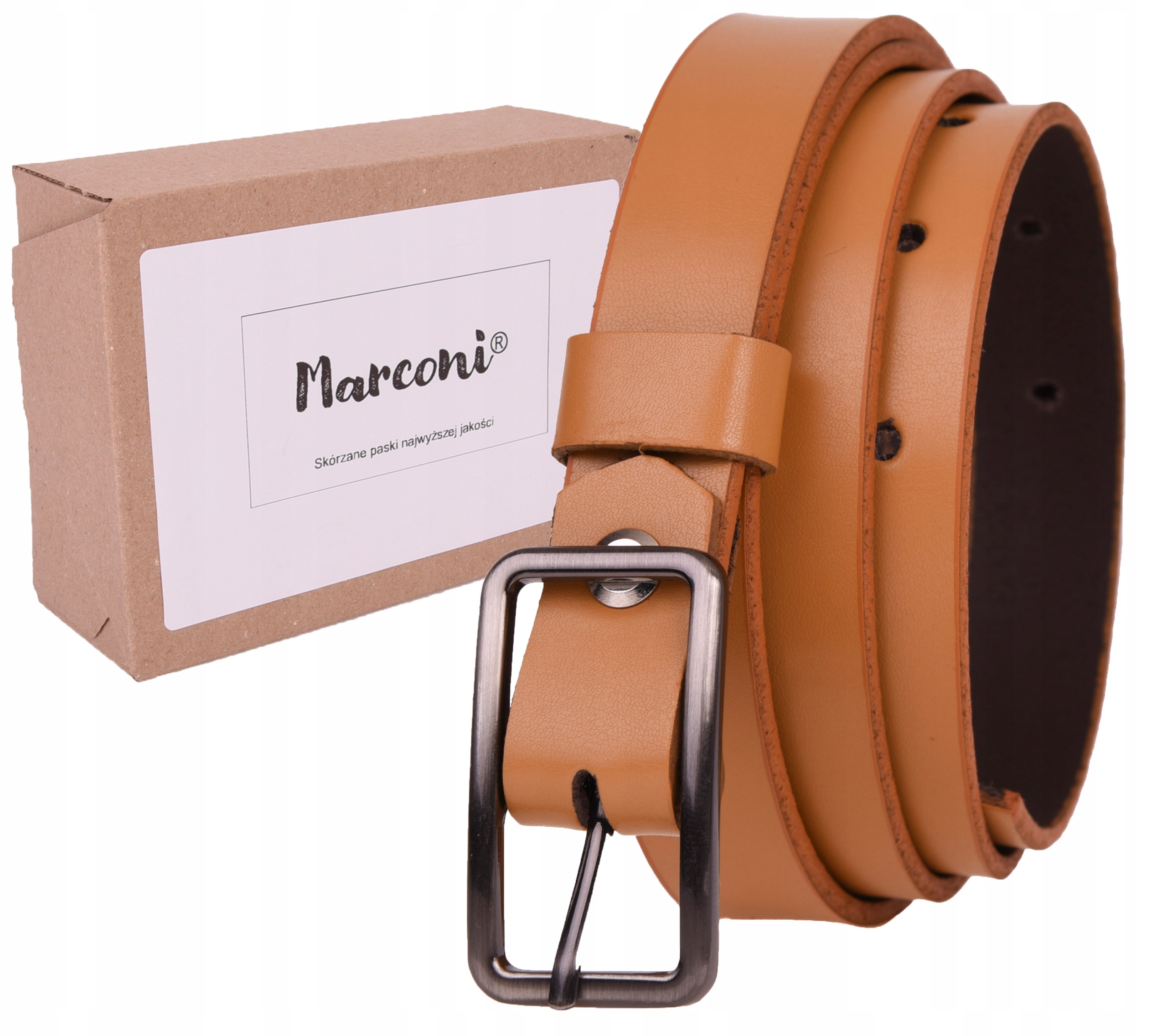 

Wąski Skórzany Pasek damski 2cm Toffi do sukienki