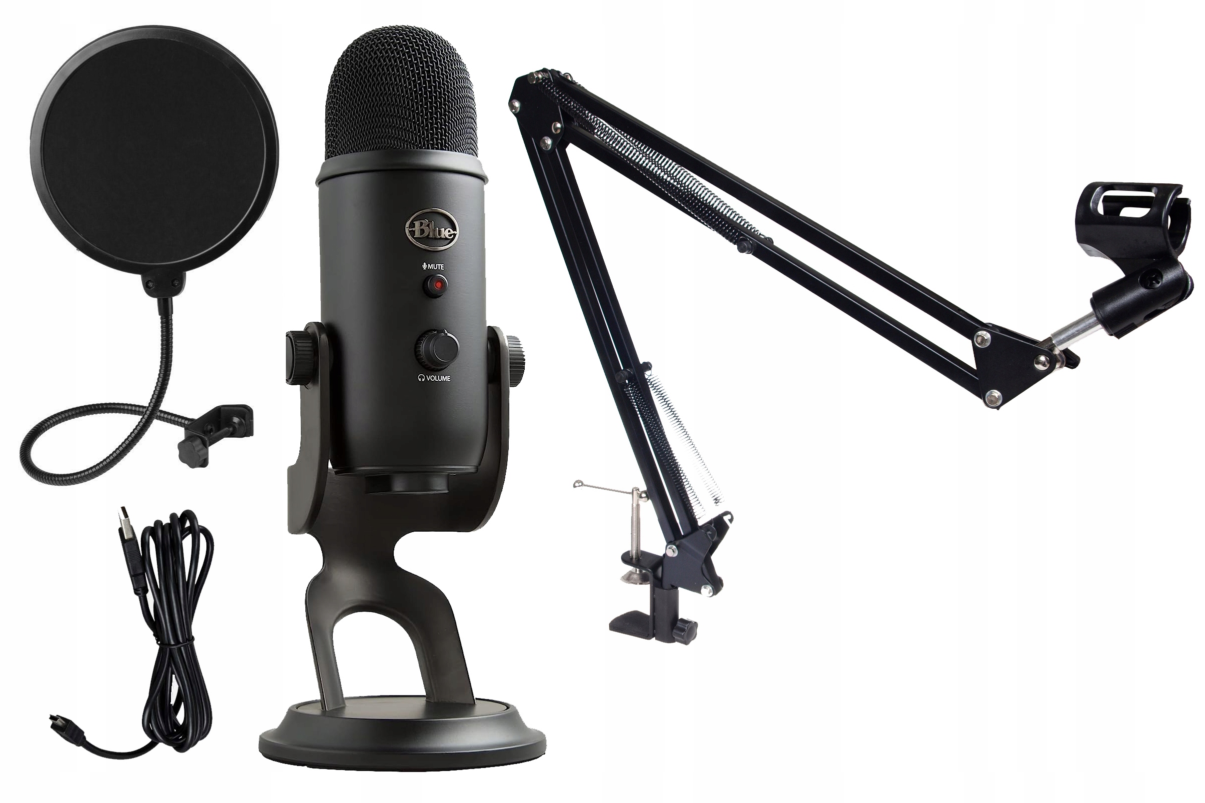 Sada Kondenzátorový Mikrofon Blue Yeti Blackout Stativ Pop