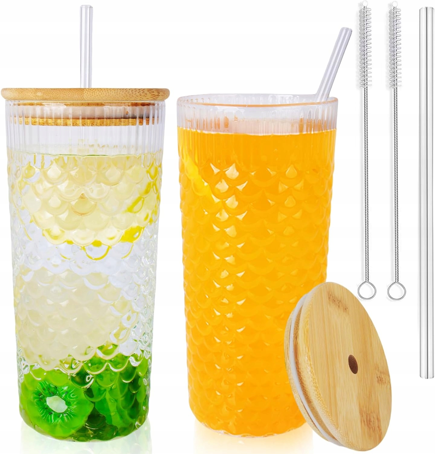 Skleněné Hrnky 650 ML S Brčky A Víčkem 2 Ks Káva Čaj Šťáva