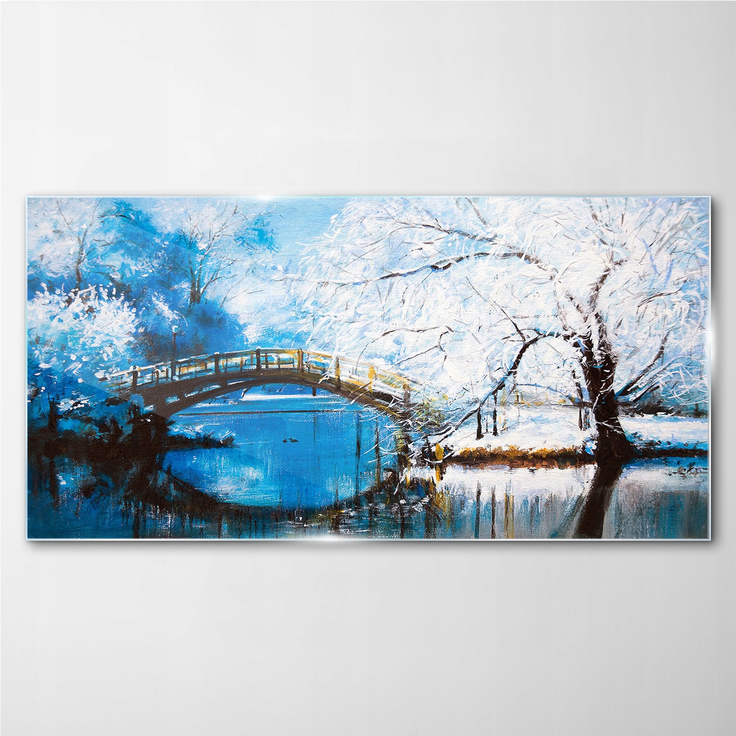 

Obraz szklany Zima rzeka drzewa most 100x50 cm