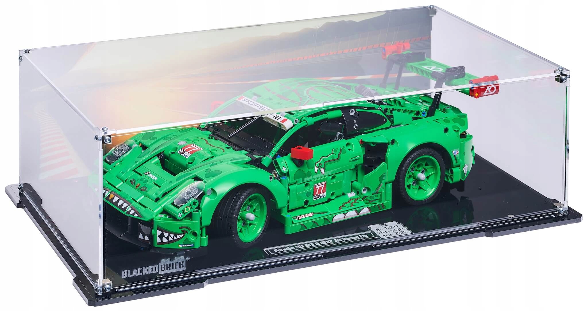 Vitrína s pozadím Blacked Brick pre Lego 42224 Technic Porsche 911 GT3 Rexy