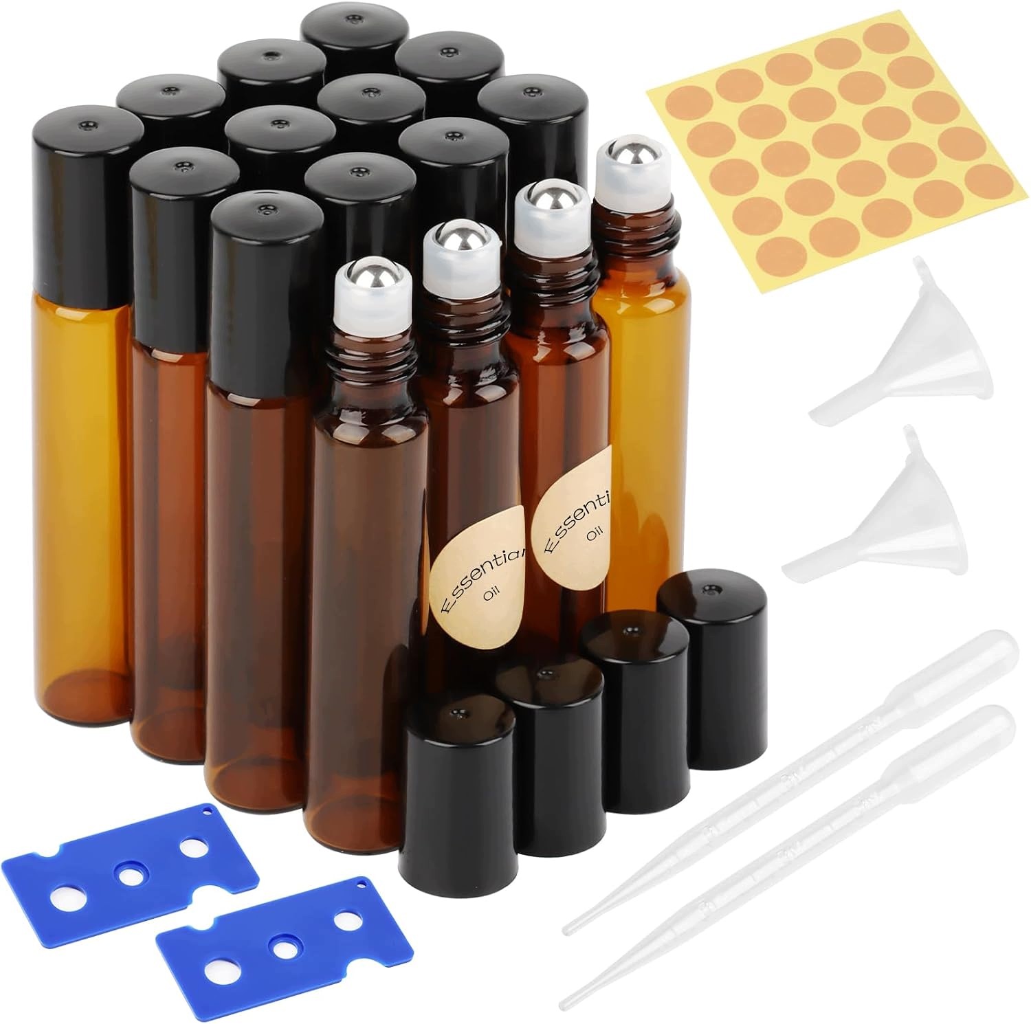 Skleněné Lahve Na Olejky 10ML Hnědé Kuličky Sada 16 Kusů
