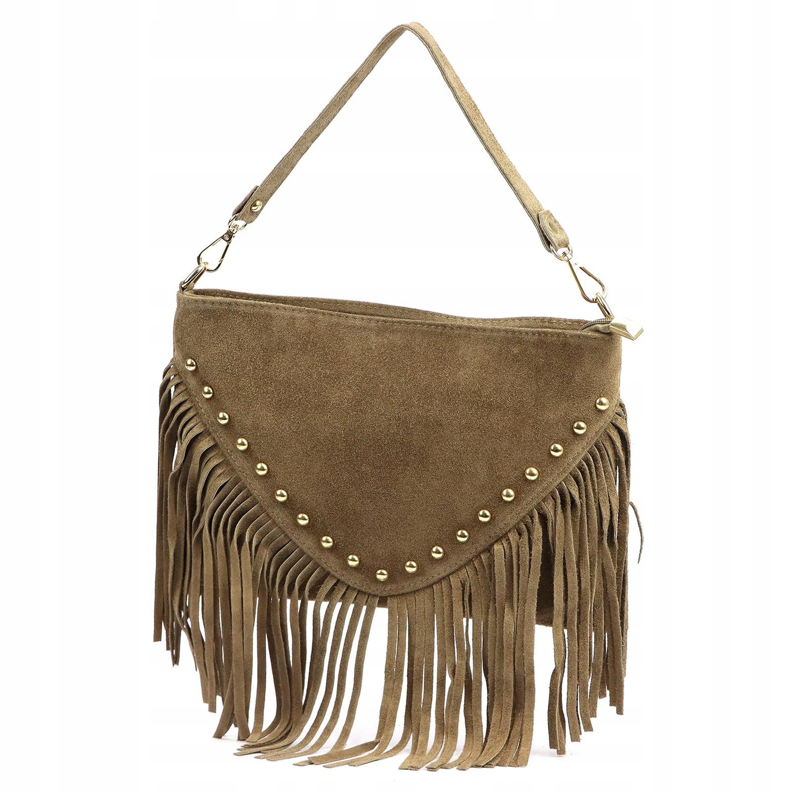 Dámská kabelka přes rameno kožená hnědá s třásněmi Luka