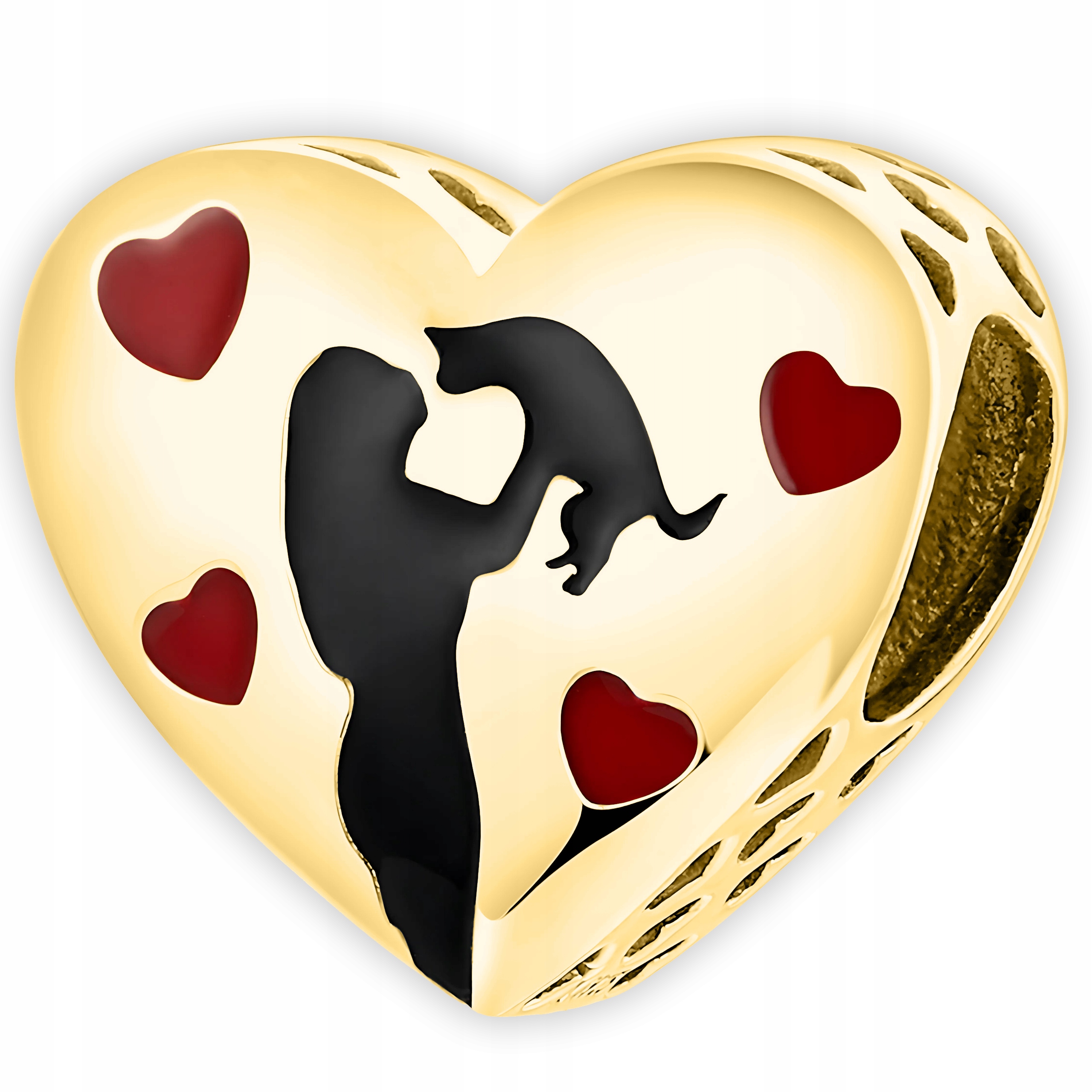 Zlatý přívěsek Charms Srdce Holčička Pes Kočka Pozlácený 585 Červená Srdíčka Stříbro