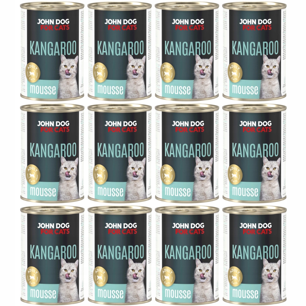 Karma mokra dla kota John Dog for Cats Mus Kangur Zestaw 12x400g