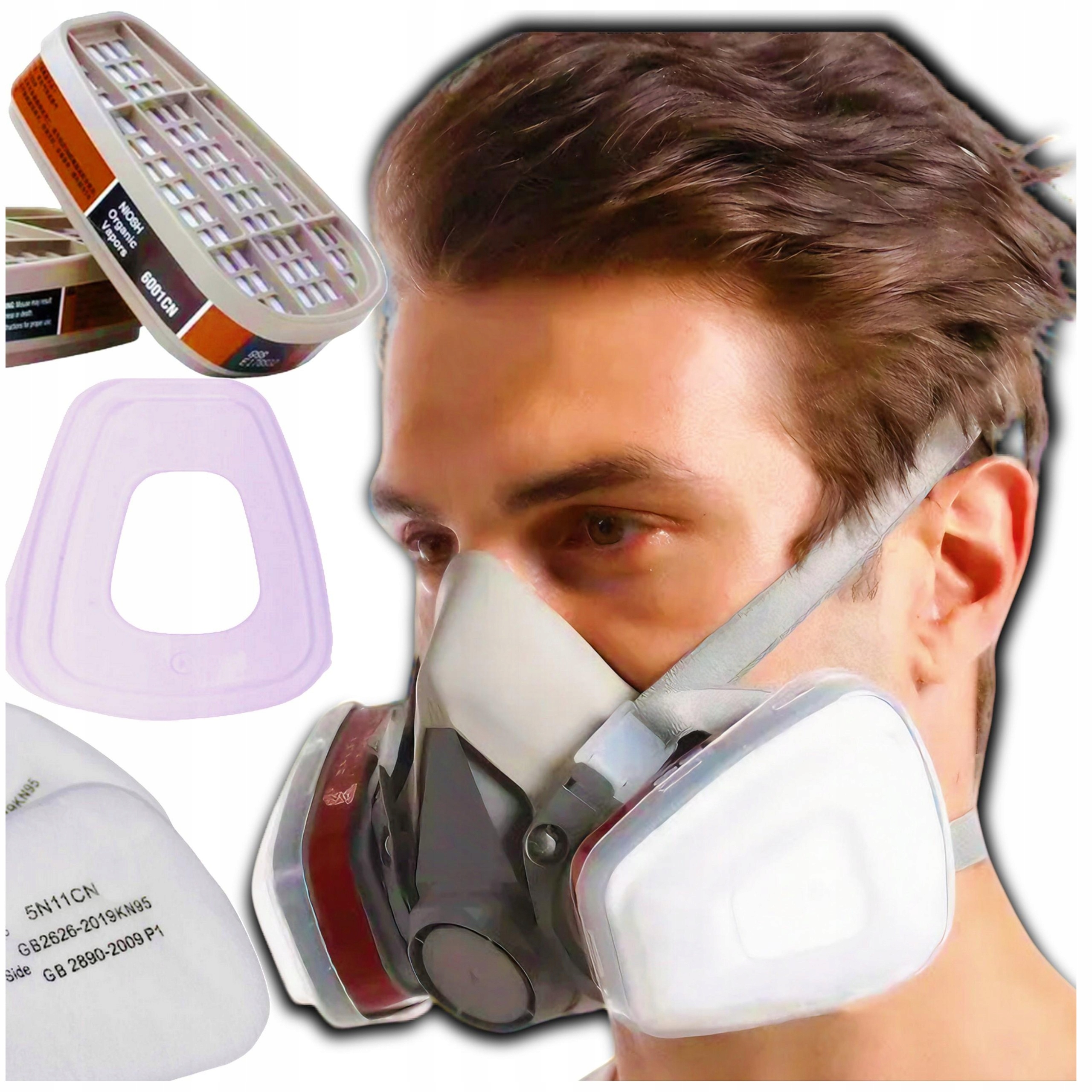 ZESTAW PÓŁMASKA OCHRONNA 6001 PRZECIWPYŁOWA LAKIERNICZA OSŁONA TWARZY