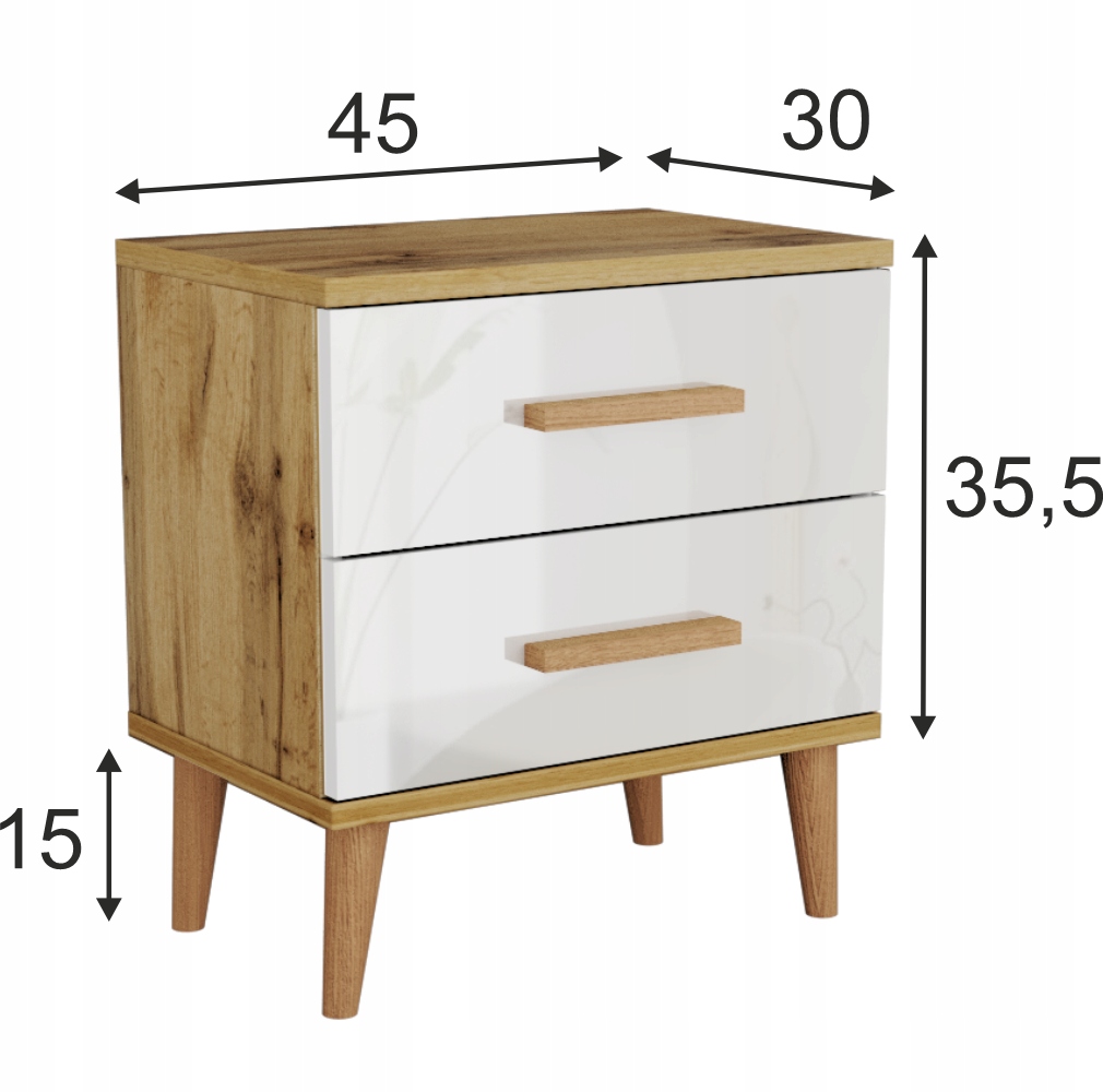 Szafka nocna OSLO2 Styl Skandynawski W/B Połysk Marka Euro-Meble