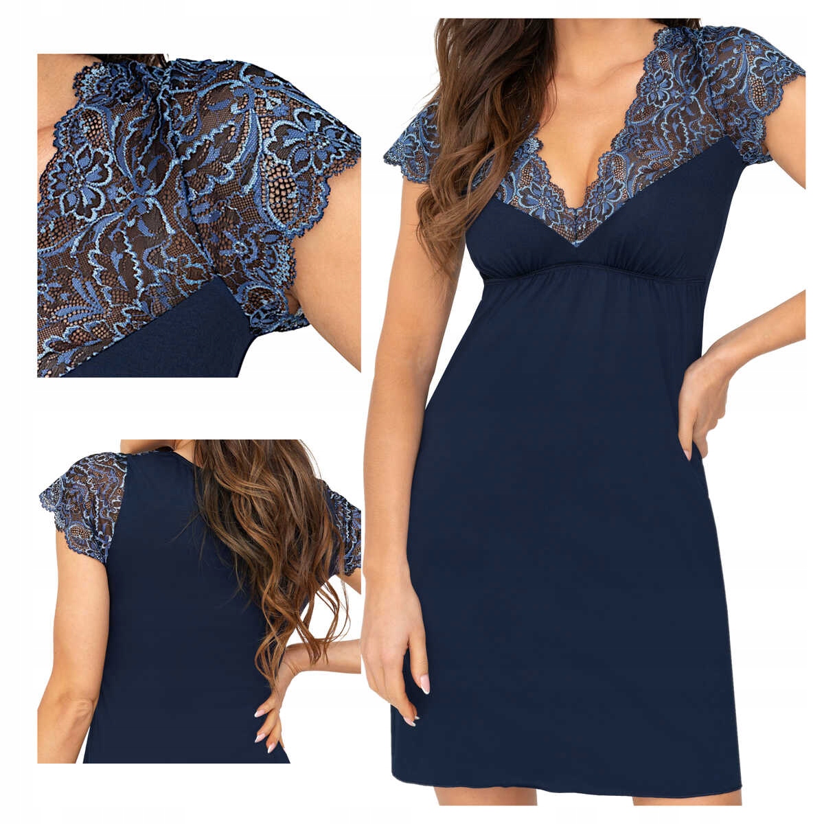 Donna Košile noční z viskózy s krátkým rukávem Melania tmavě modrá M