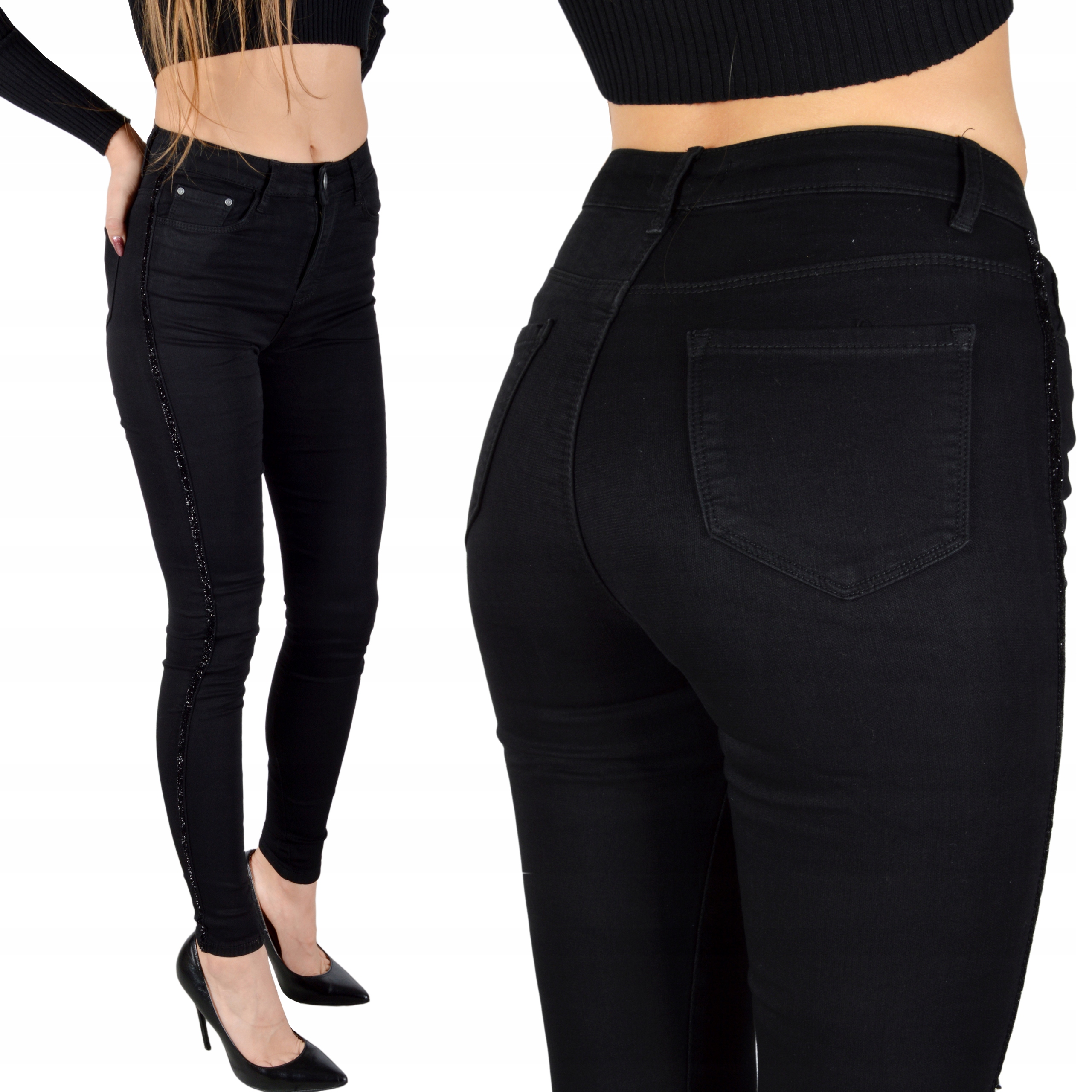 

Spodnie Jeansy Wysoki Stan Jeansowe Push-Up Skinny