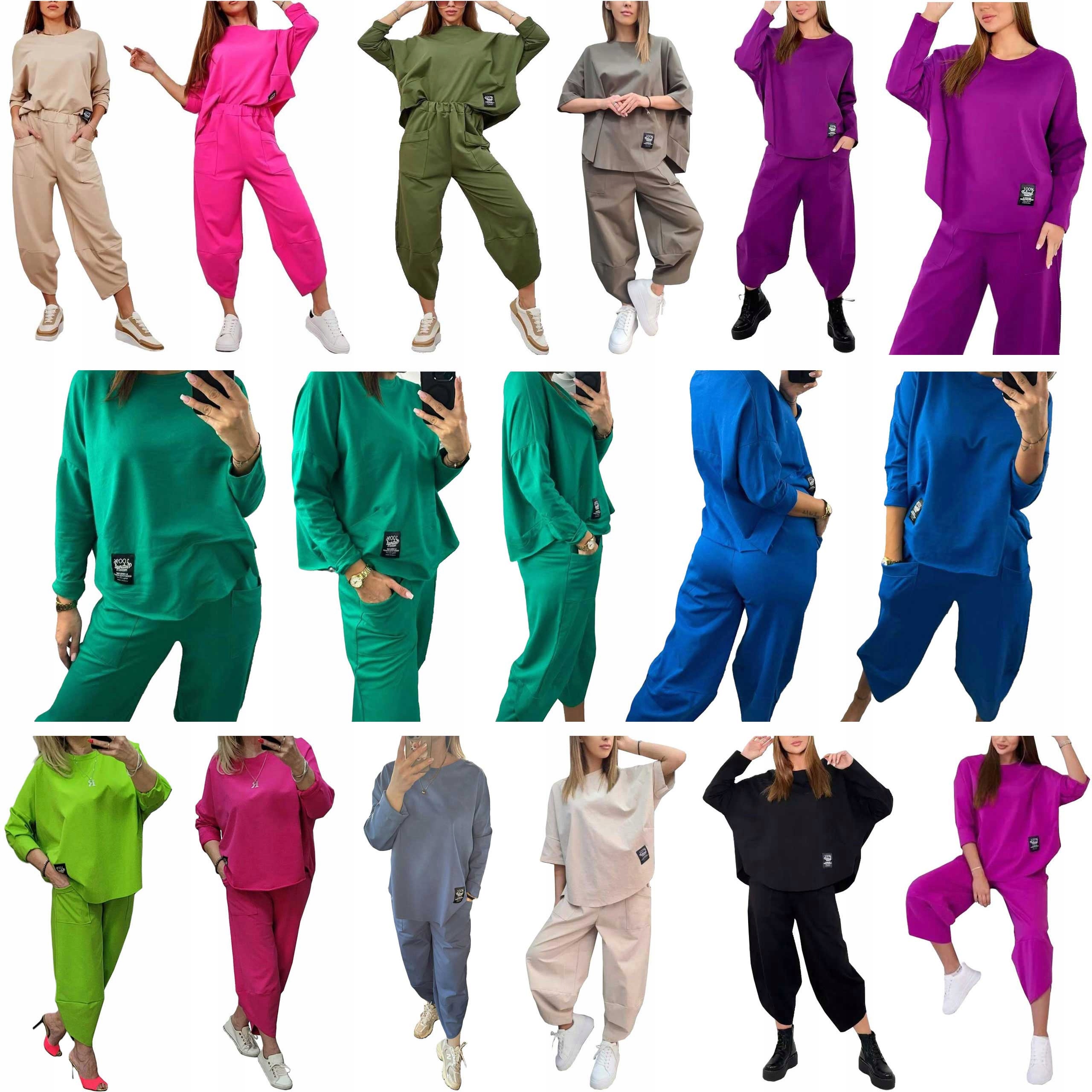 ELEGANCKI WŁOSKI KOMPLET BAWEŁNIANY BLUZA SPODNIE DRESOWY OVERSIZE L Liczba kieszeni 2