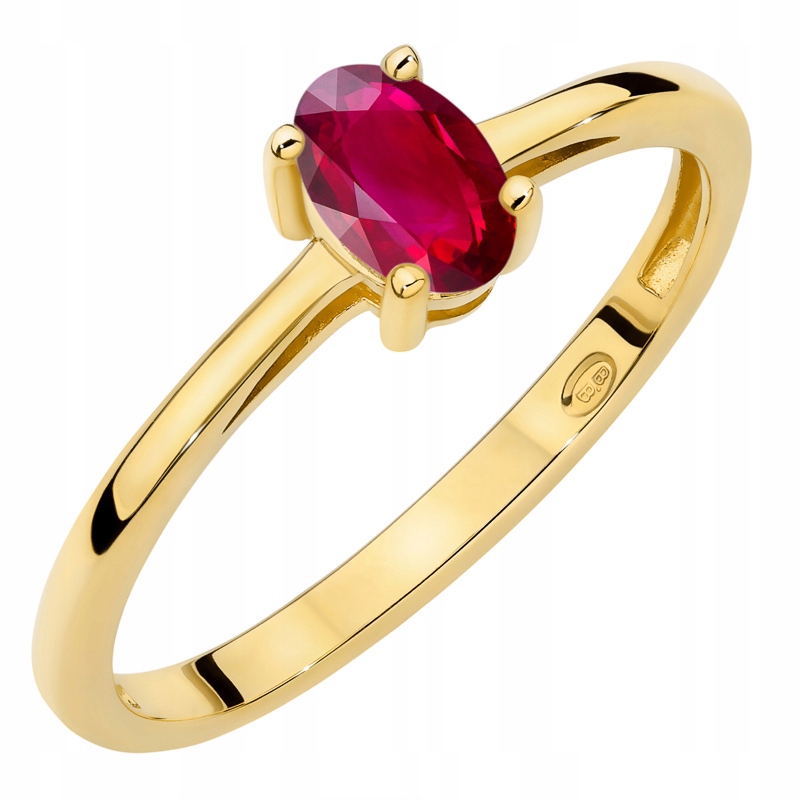 Zlatý Prstýnek Zásnubní pr. 585 s oválným Rubínem 0.60ct 14k