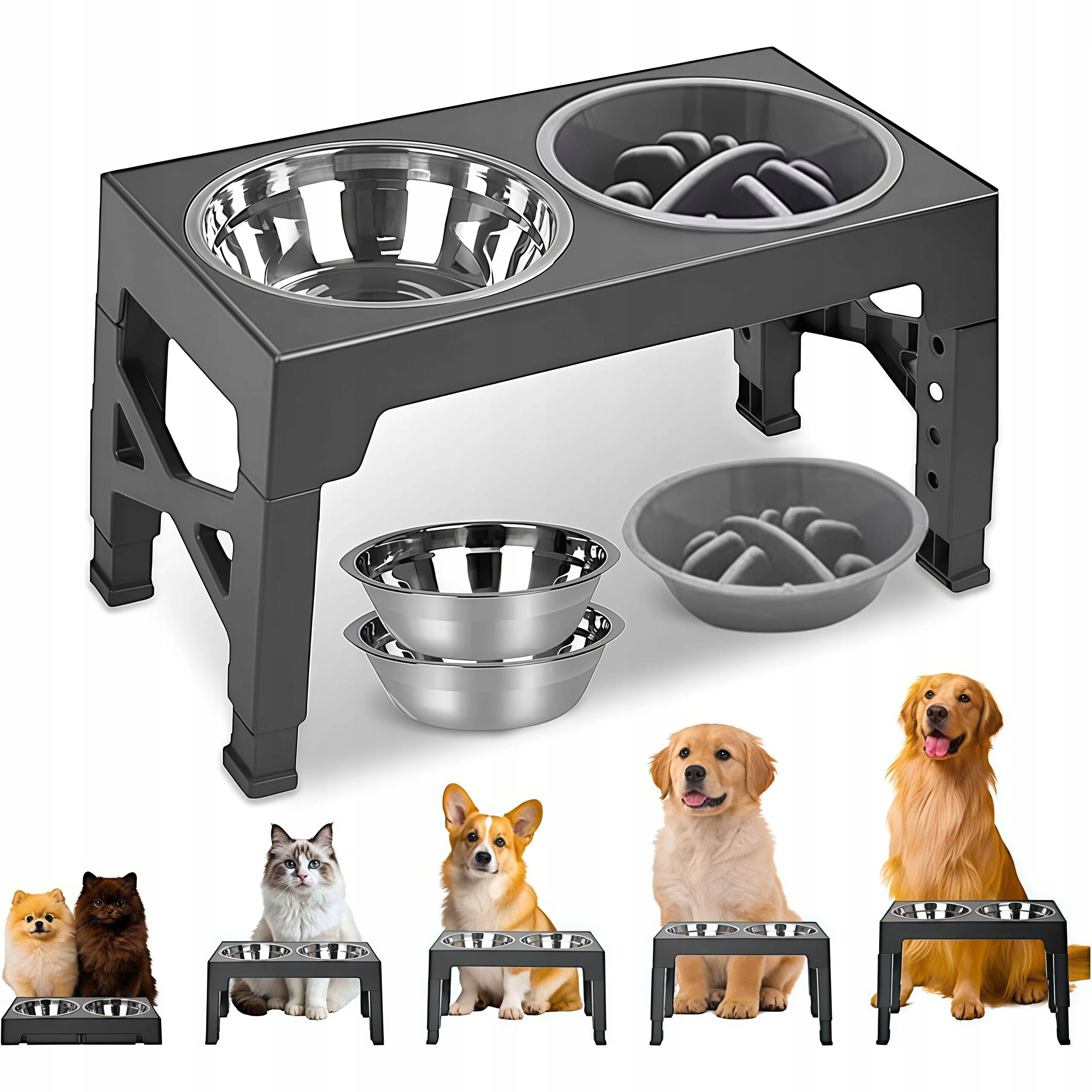 Levně Miska Pro Psa Na Stojanu, Miska Dvojitá, Nastavitelná, Netekoucí, Velká