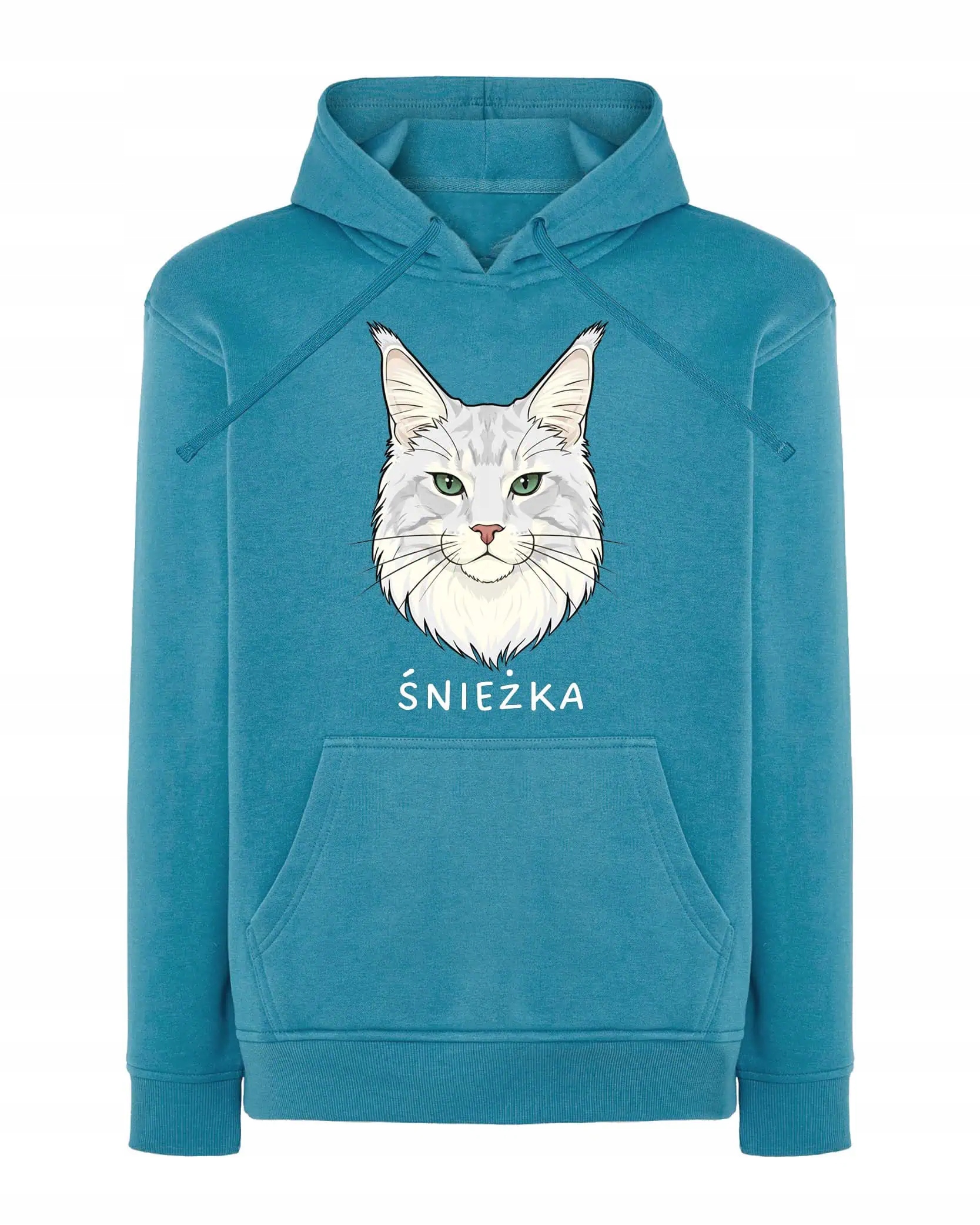 Mikina s kapucí Maine Coon Bílá Personalizovaná Kočka Pupil modrá M