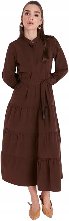 Trendyol Brązowa Sukienka Maxi Z Falbanami I Stójką 42 5_B