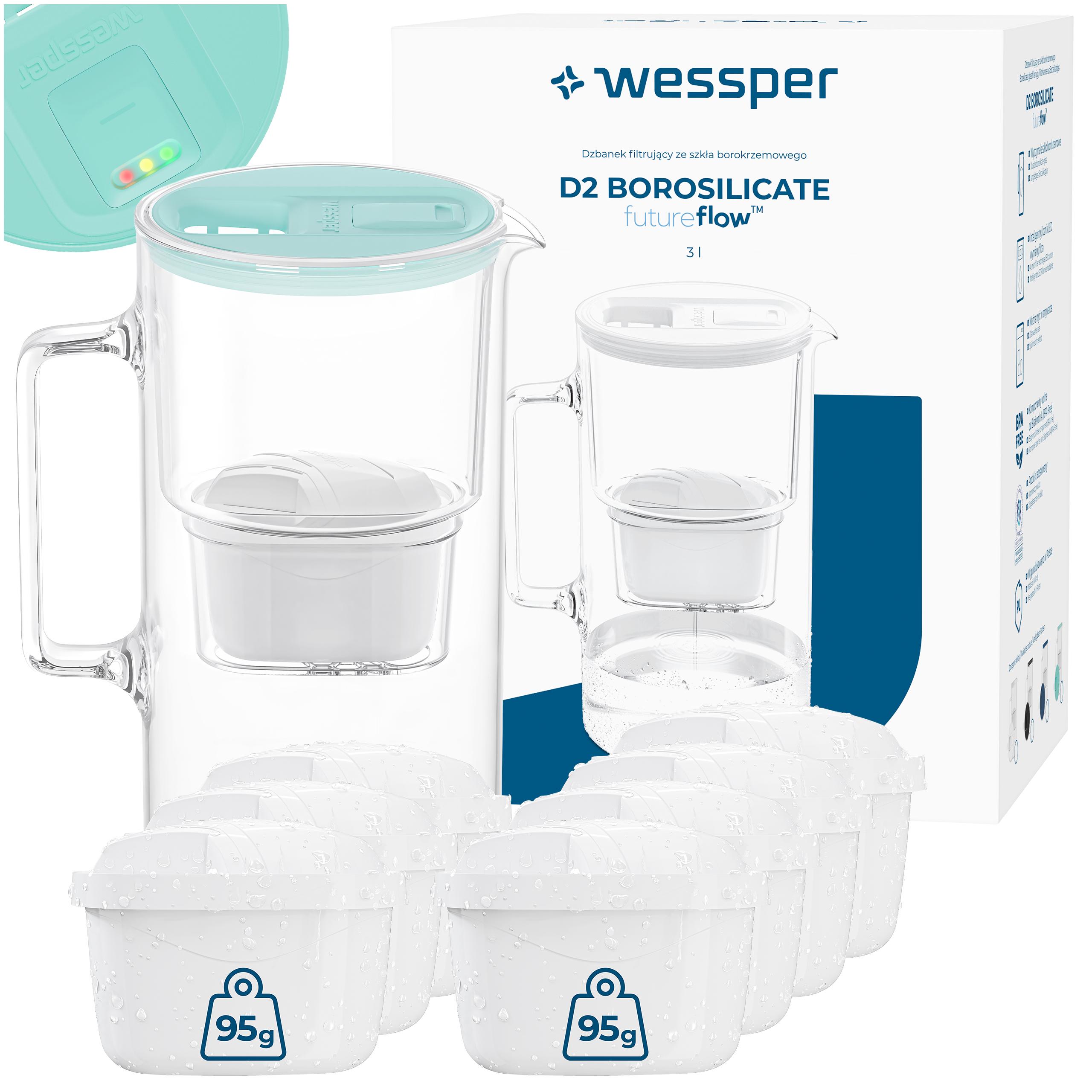 Filtrační konvice skleněná Wessper D2 Borosilicate Ff 3l mátová 8x filtr