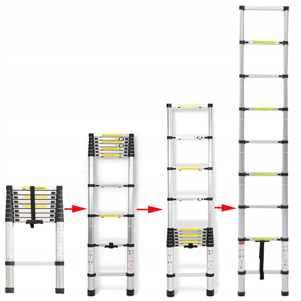DRABINA TELESKOPOWA ALUMINIOWA 2,6M 9 STOPNI 8FT5 Wysokość robocza 2.6 m