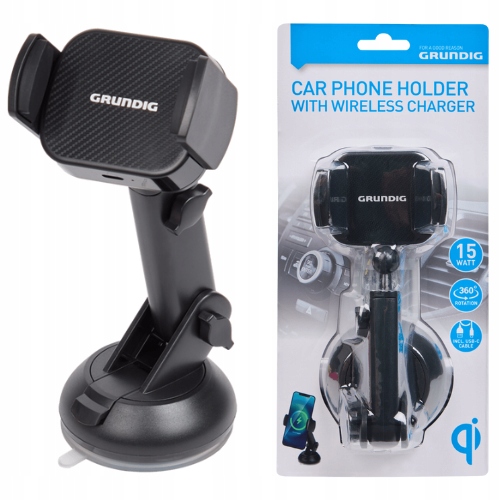 Uchwyt Na Szybę Samochodowy Ładowarka Qi Obrotowy 360° 15W Kabel Usb-c