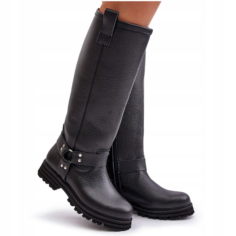 Dámské Kožené Kozačky S Plochým Podpatkem A Zasouvacím Zipem Lewski 3615 Černé 36