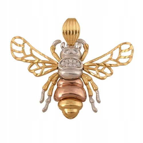 Přívěsek Ze Zlata Dámský 585 velká včela 3 barvy zlata se zirkony