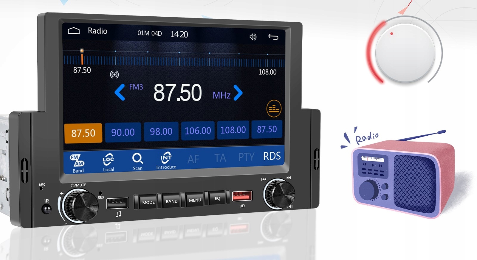 RADIO SAMOCHODOWE 1 DIN USB DOTYKOWE CARPLAY Odtwarzane formaty plików .aac .ape .flac .mp3 .wav .wma