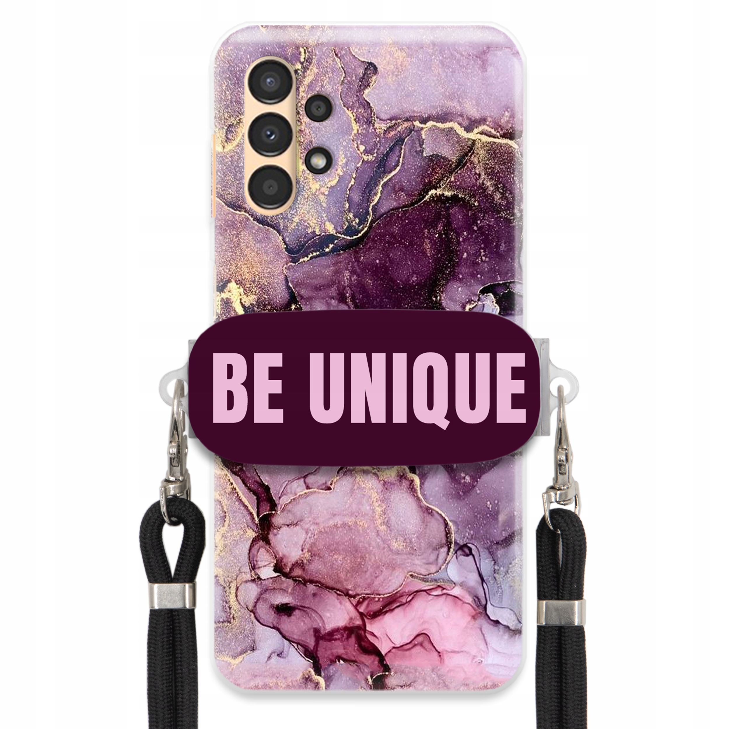 Prémiové puzdro pre Samsung A04S Case Uchywt Šnúrka Čierna Fialová Mramor