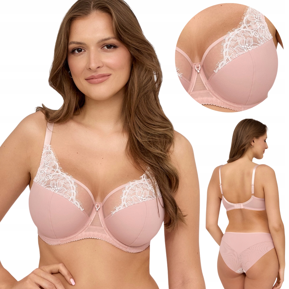 Polovyztužená krajková pudrová podprsenka Ava 2223 Velvet Blush 90E